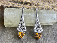 Faceted Citrine 925 Silver Handmade Earrings - Crystal Healing Meditation