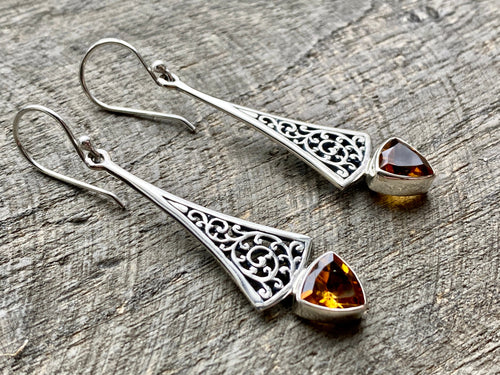 Faceted Citrine 925 Silver Handmade Earrings - Crystal Healing Meditation