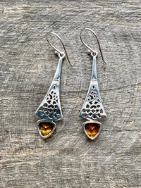 Faceted Citrine 925 Silver Handmade Earrings - Crystal Healing Meditation