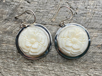 Carved Flower 925 Silver Handmade Earrings - Crystal Healing Meditation