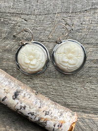 Carved Flower 925 Silver Handmade Earrings - Crystal Healing Meditation