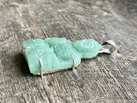 Green Aventurine Hand Carved Buddha 925 Silver Handmade Pendant - Crystal Healing Meditation