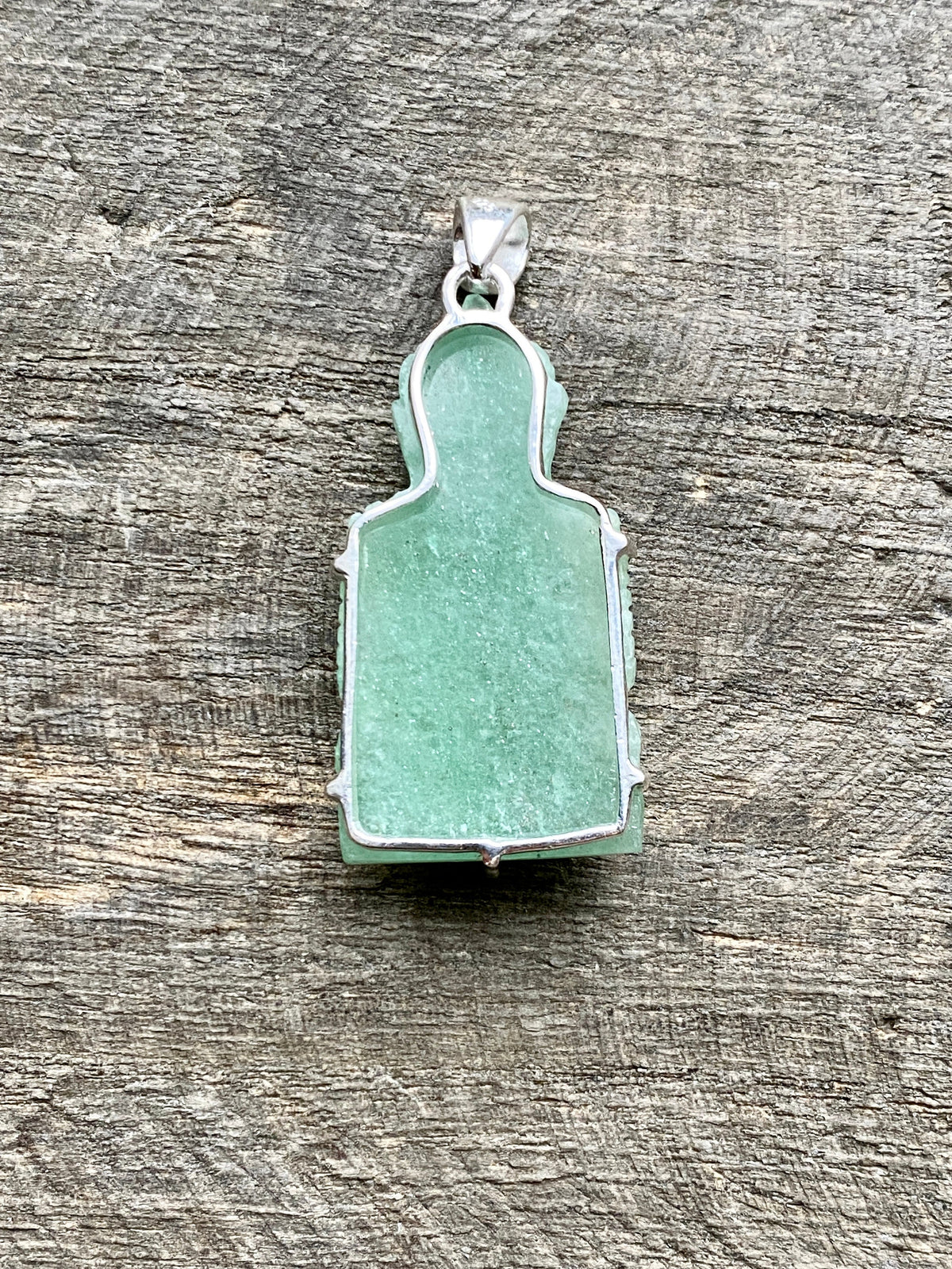 Green Aventurine Hand Carved Buddha 925 Silver Handmade Pendant - Crystal Healing Meditation