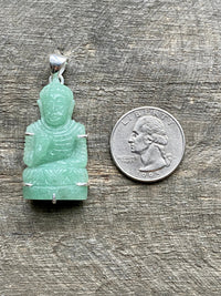 Green Aventurine Hand Carved Buddha 925 Silver Handmade Pendant - Crystal Healing Meditation