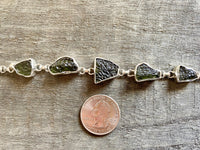 Genuine 5 StoneCzech Moldavite 5 Stone 925 Silver Handmade Bracelet - Crystal Healing Meditation