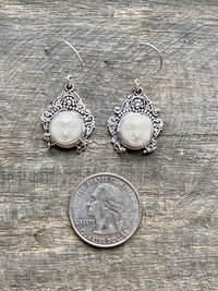 Hand Carved Goddess Moon Face 925 Silver Handmade Earrings - Crystal Healing Meditation