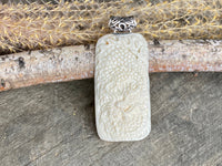Dragon Hand Carved Bovine Bone 925 Silver Handmade Pendant - Crystal Healing Meditation