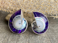 Mother of Pearl Nautilus Shell with Purple Resin 925 Silver Handmade Adjustable Ring - Crystal Healing Meditation