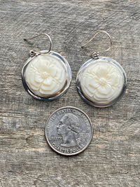 Carved Flower 925 Silver Handmade Earrings - Crystal Healing Meditation