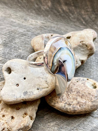 Mother of Pearl Nautilus Shell with Clear Resin 925 Silver Handmade Adjustable Ring - Crystal Healing Meditation