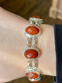 Gorgeous Carnelian Oval Faceted Double Chain 925 Silver Bracelet - Crystal Healing Meditation