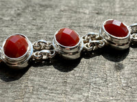 Gorgeous Carnelian Oval Faceted Double Chain 925 Silver Bracelet - Crystal Healing Meditation