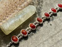 Gorgeous Carnelian Oval Faceted Double Chain 925 Silver Bracelet - Crystal Healing Meditation