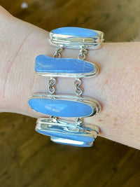 Blue Lace Agate 7 Stone 925 Silver Handmade Bracelet - Crystal Healing Meditation