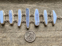 Blue Lace Agate 7 Stone 925 Silver Handmade Bracelet - Crystal Healing Meditation