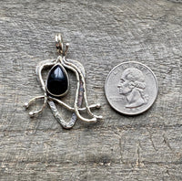 Black Onyx 925 Silver Handmade Pendant - Crystal Healing Meditation