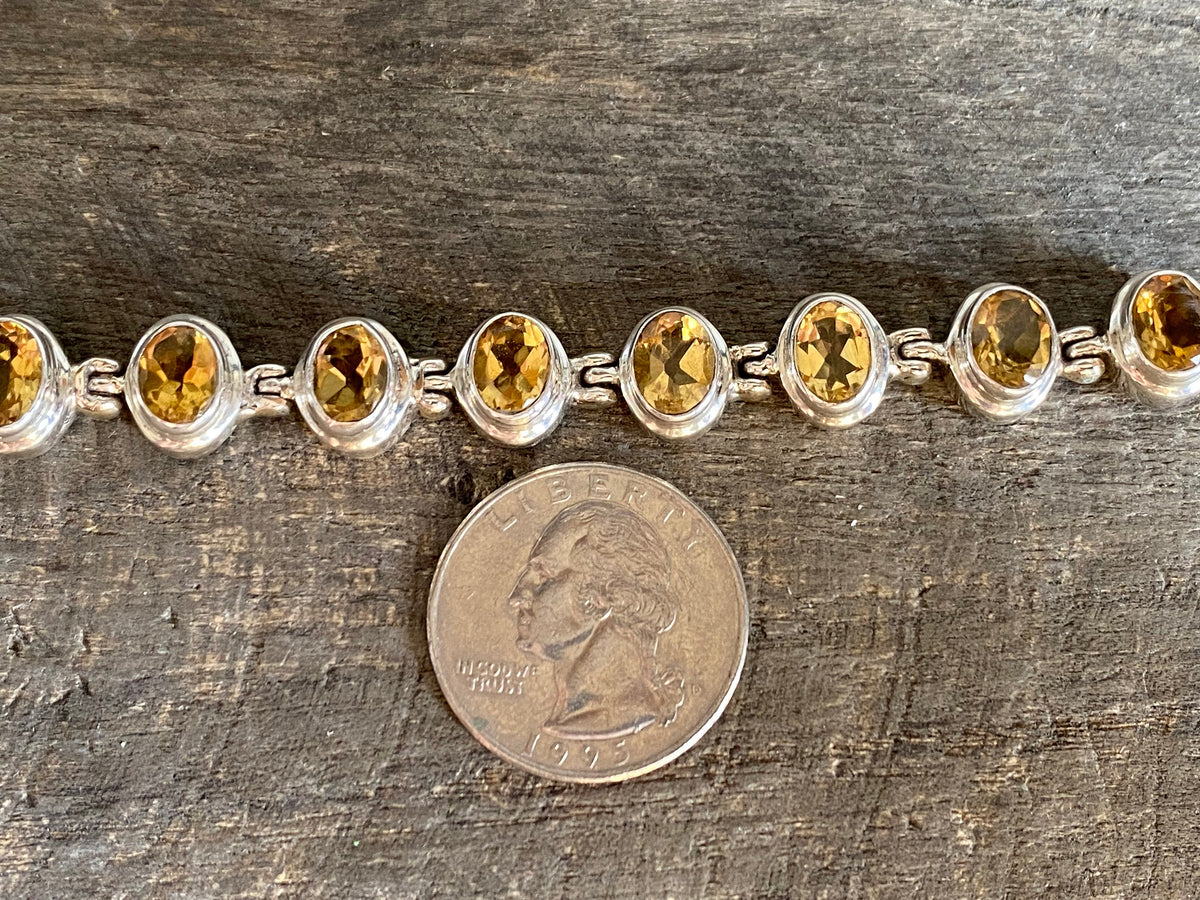 Faceted Citrine Hinged 925 Silver Handmade Bracelet - Crystal Healing Meditation