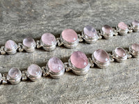 Romantic Rose Quartz Oval Hinged 925 Silver Bracelet - Crystal Healing Meditation