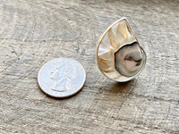 Mother of Pearl Nautilus Shell with Clear Resin 925 Silver Handmade Adjustable Ring - Crystal Healing Meditation
