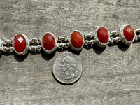 Gorgeous Carnelian Oval Faceted Double Chain 925 Silver Bracelet - Crystal Healing Meditation