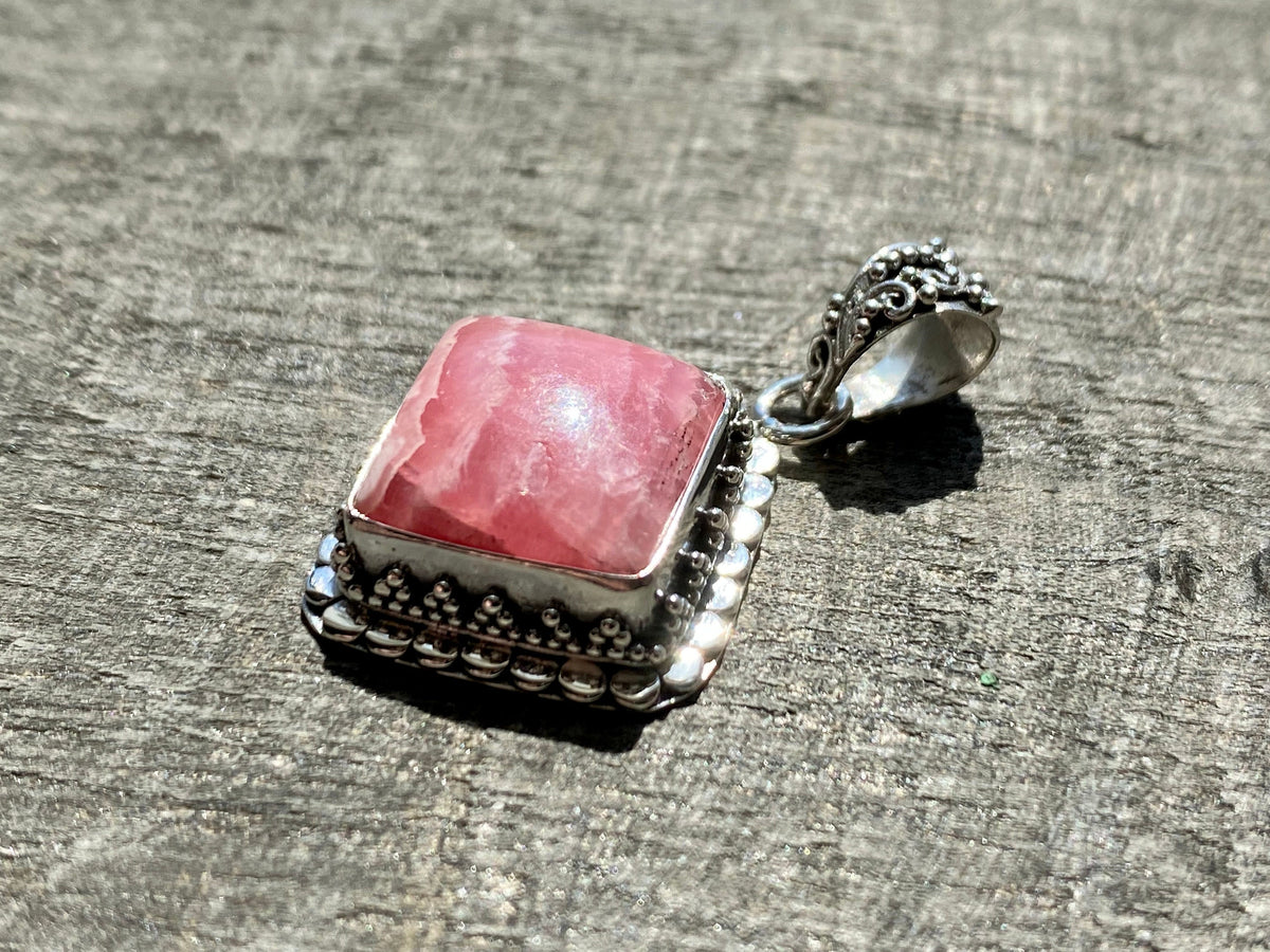 Rhodochrosite 925 Sterling Silver Pendant Handmade Sterling Silver Jewelry - Crystal Healing, Meditation