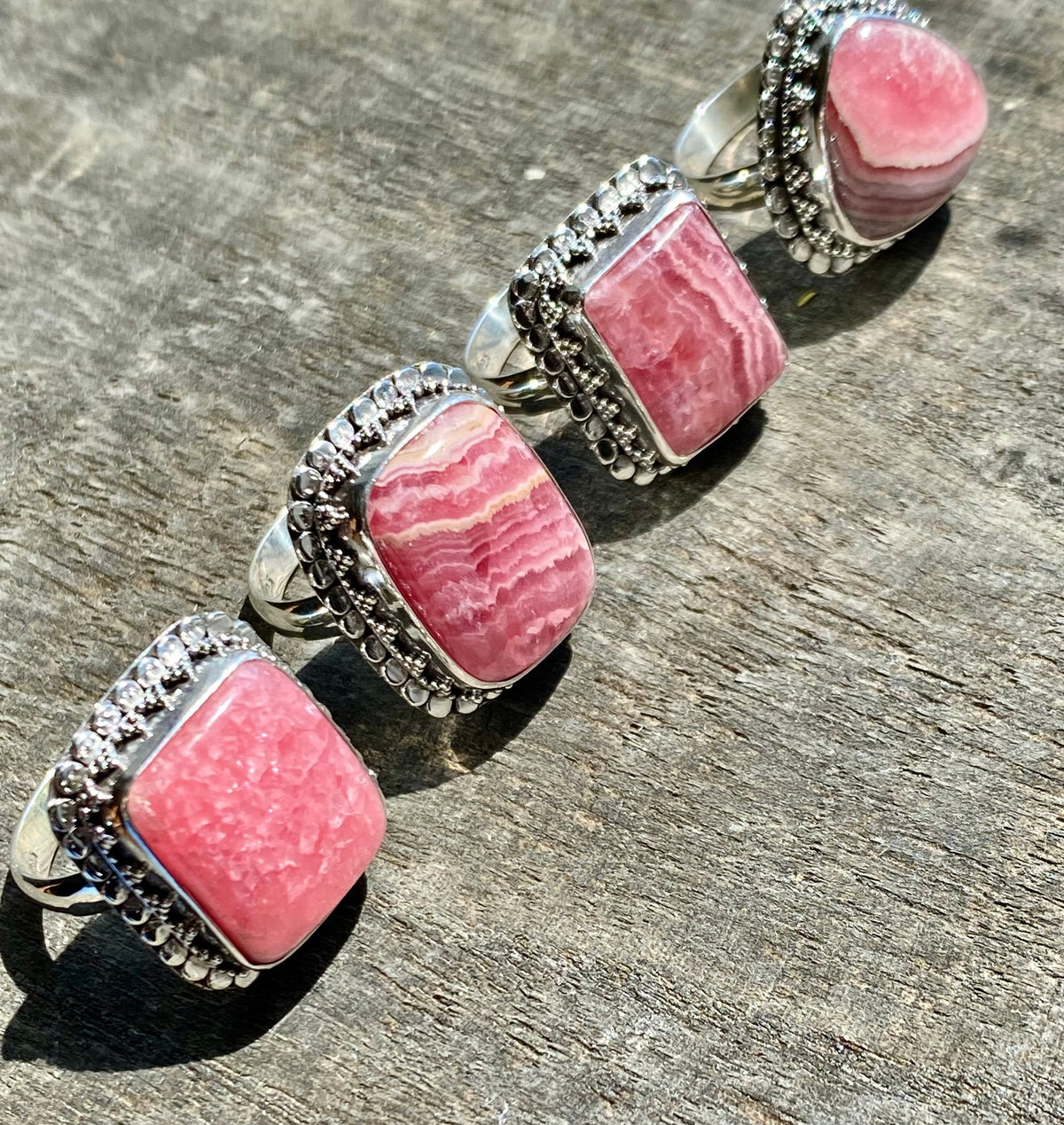 Rhodochrosite 925 Sterling Silver Handmade Rings - Crystal Healing Meditation