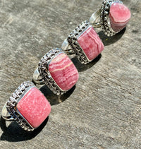 Rhodochrosite 925 Sterling Silver Handmade Rings - Crystal Healing Meditation