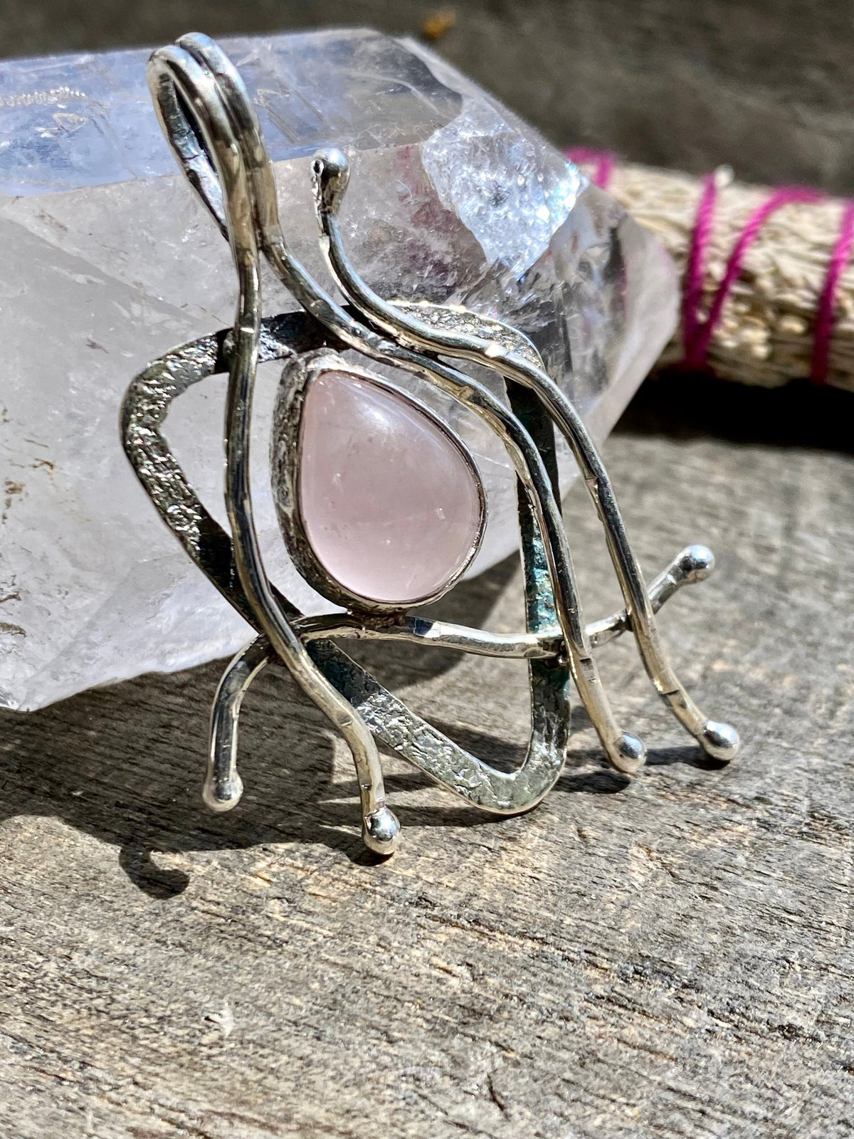 Rose Quartz 925 Silver Handmade Pendant - Crystal Healing Meditation