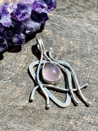 Rose Quartz 925 Silver Handmade Pendant - Crystal Healing Meditation