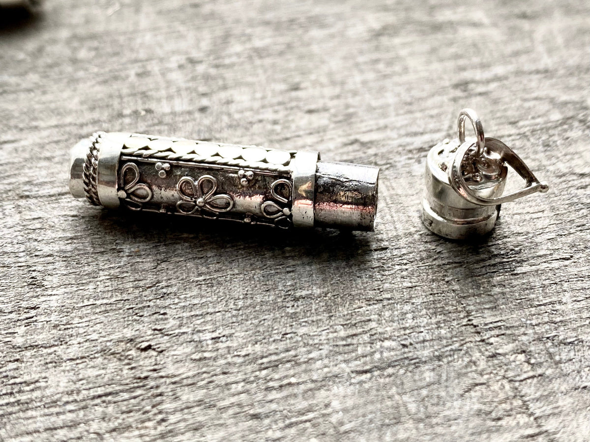 Cool Perfume Pill Urn Prayer Box Solid 925 Silver Handmade Pendant - Crystal Healing Meditation