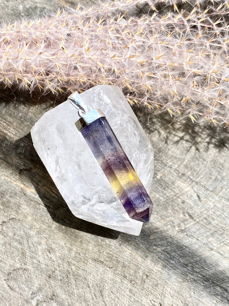 Rainbow Fluorite Point 925 Silver Handmade Pendant - Crystal Healing Meditation