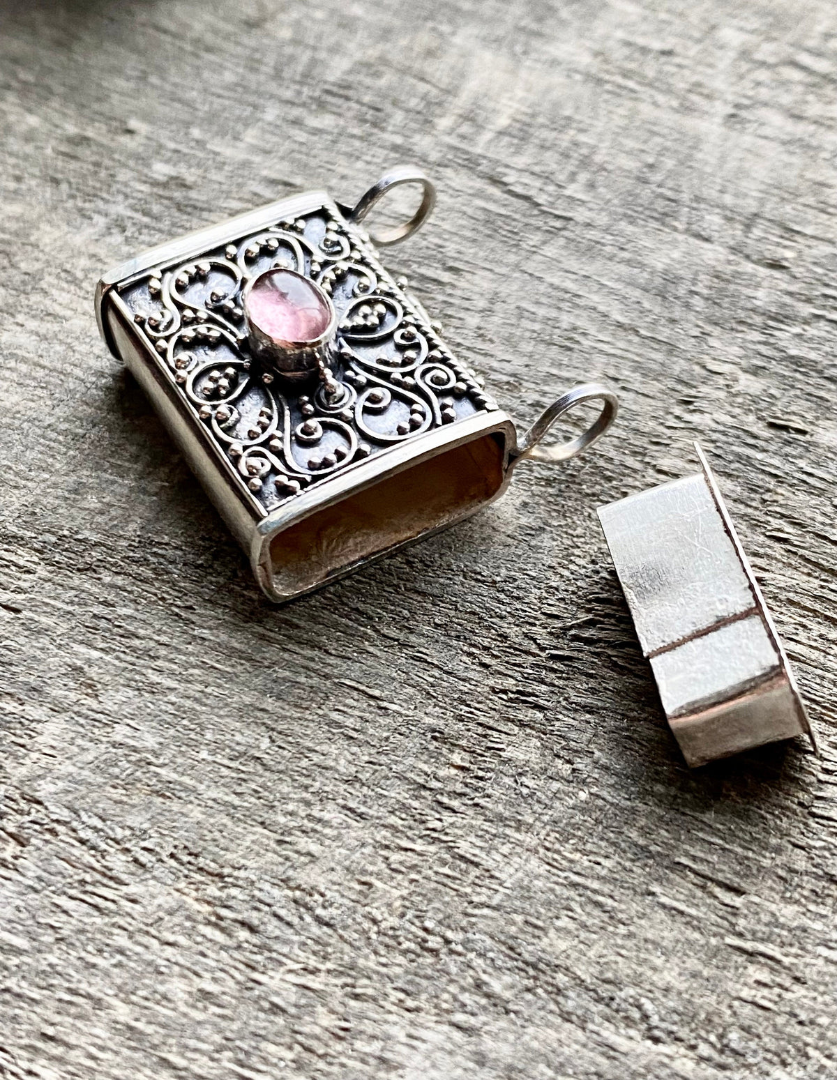 Rose Quartz Affirmation Prayer Box Locket 925 Silver Handmade Pendant - Crystal Healing Meditation