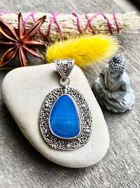 Blue Opal Birthstone of October 925 Silver Handmade Pendant - Crystal Healing Meditation