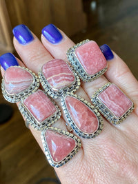 Rhodochrosite 925 Sterling Silver Handmade Rings - Crystal Healing Meditation