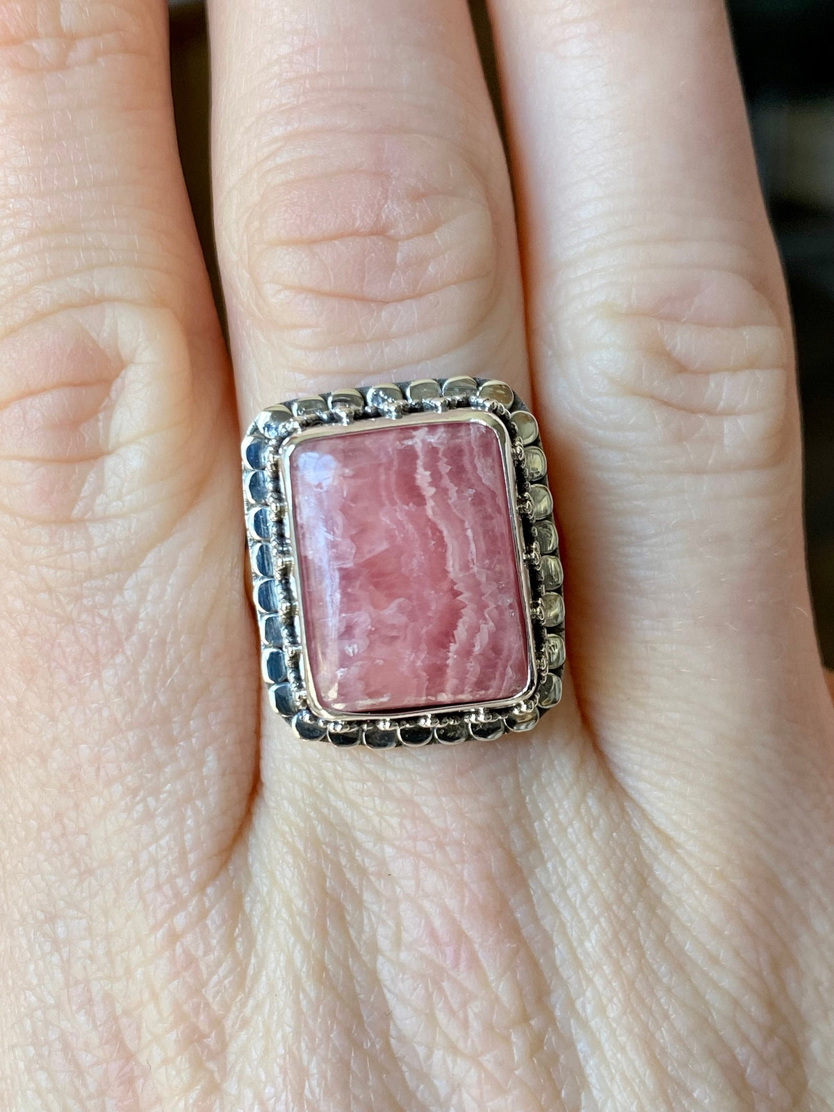 Rhodochrosite 925 Sterling Silver Handmade Rings - Crystal Healing Meditation