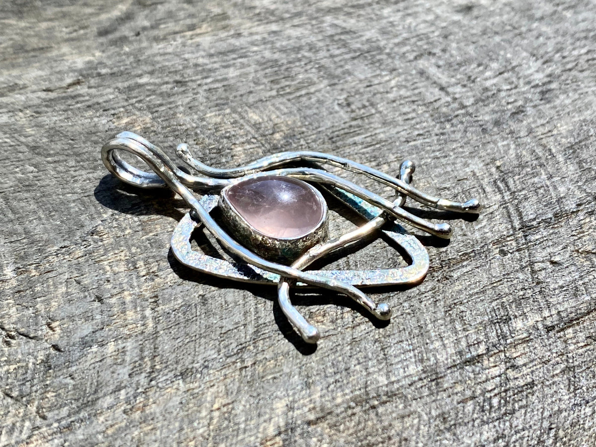 Rose Quartz 925 Silver Handmade Pendant - Crystal Healing Meditation