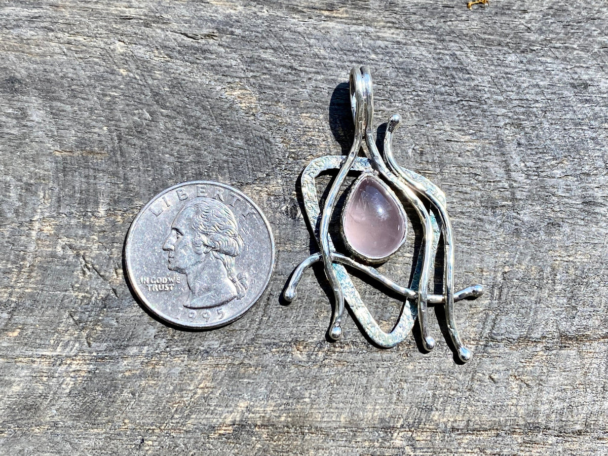 Rose Quartz 925 Silver Handmade Pendant - Crystal Healing Meditation