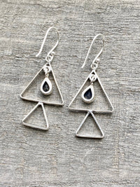 Sapphire Triangle 925 Silver Handmade Earrings - Crystal Healing Meditation