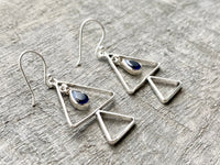 Sapphire Triangle 925 Silver Handmade Earrings - Crystal Healing Meditation