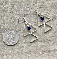 Sapphire Triangle 925 Silver Handmade Earrings - Crystal Healing Meditation
