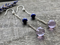 Lapis Lazuli and Amethyst Briolette 925 Silver Handmade Earrings - Crystal Healing Meditation