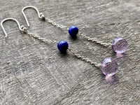 Lapis Lazuli and Amethyst Briolette 925 Silver Handmade Earrings - Crystal Healing Meditation