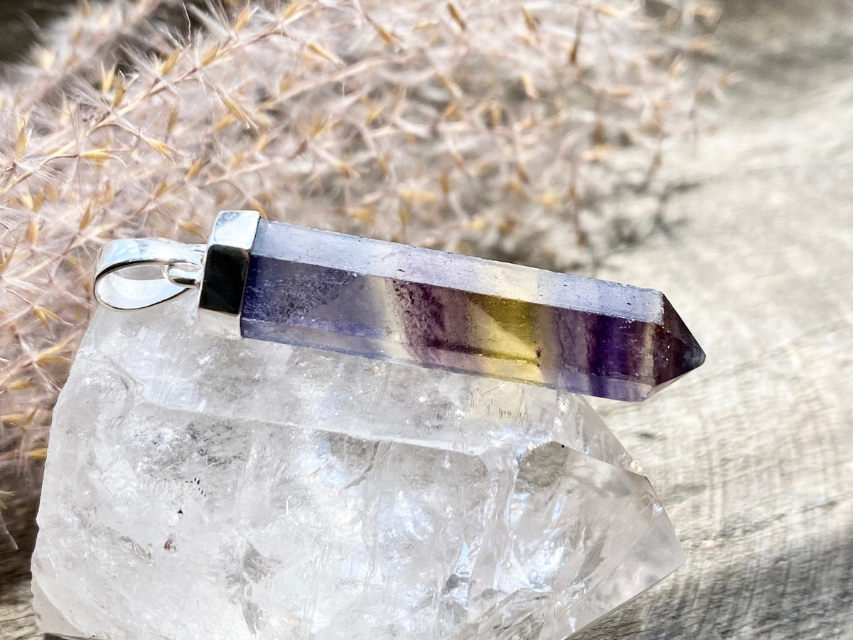 Rainbow Fluorite Point 925 Silver Handmade Pendant - Crystal Healing Meditation