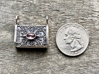 Rose Quartz Affirmation Prayer Box Locket 925 Silver Handmade Pendant - Crystal Healing Meditation
