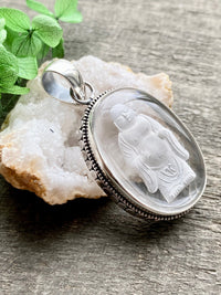Etched Buddha in Crystal 925 Silver Handmade Pendant - Healing Meditation