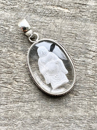 Etched Buddha in Crystal 925 Silver Handmade Pendant - Healing Meditation