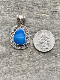Blue Opal Birthstone of October 925 Silver Handmade Pendant - Crystal Healing Meditation