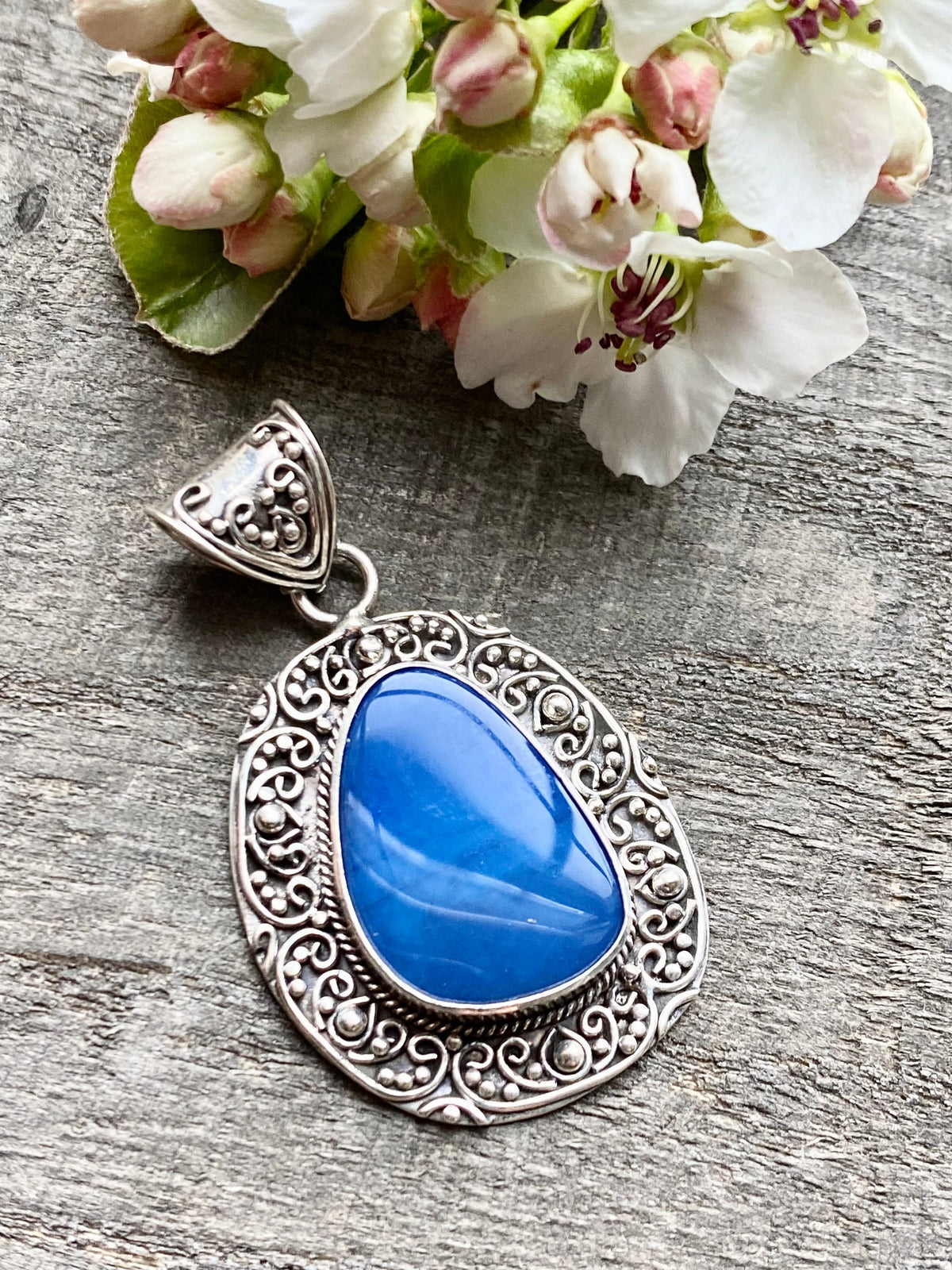 Blue Opal Birthstone of October 925 Silver Handmade Pendant - Crystal Healing Meditation