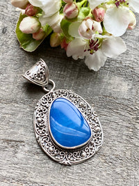 Blue Opal Birthstone of October 925 Silver Handmade Pendant - Crystal Healing Meditation