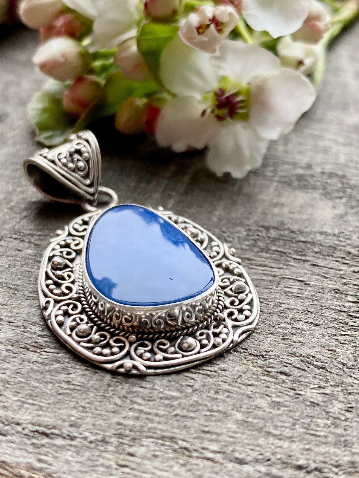 Blue Opal Birthstone of October 925 Silver Handmade Pendant - Crystal Healing Meditation